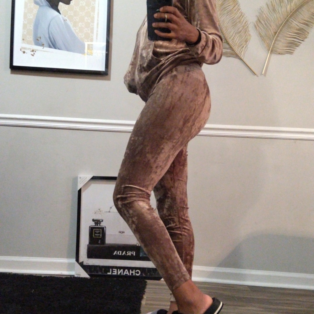 Zip Hoodie Velour Track Suit Set- Taupe - Picture 7 of 7